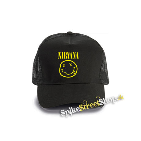 NIRVANA - Big Smile - čierna bavlnená sieťkovaná šiltovka model "Trucker Cap"