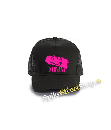 NIRVANA - Pink - čierna bavlnená sieťkovaná šiltovka model "Trucker Cap"
