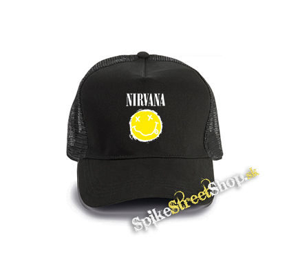 NIRVANA - Yellow Black Smile - čierna bavlnená sieťkovaná šiltovka model "Trucker Cap"