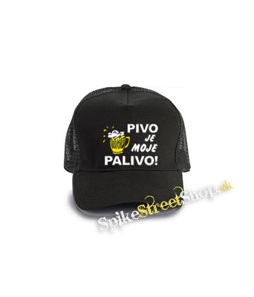 PIVO JE MOJE PALIVO - čierna bavlnená sieťkovaná šiltovka model "Trucker Cap"