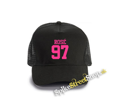 ROSÉ 97 - Pink Logo - čierna bavlnená sieťkovaná šiltovka model "Trucker Cap"