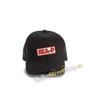 SKA-P - Red Logo - čierna bavlnená sieťkovaná šiltovka model "Trucker Cap"
