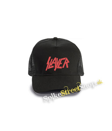 SLAYER - Red Logo - čierna bavlnená sieťkovaná šiltovka model "Trucker Cap"