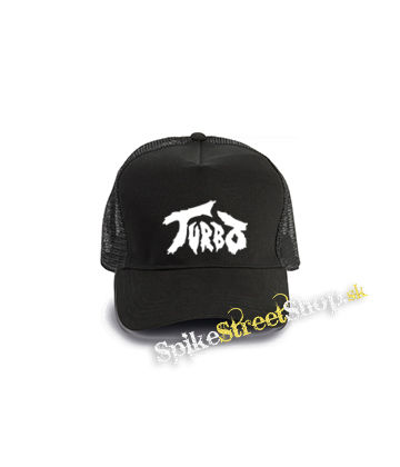 TURBO - Logo White - čierna bavlnená sieťkovaná šiltovka model "Trucker Cap"