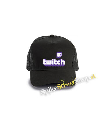 TWITCH - Purple Logo Sign - čierna bavlnená sieťkovaná šiltovka model "Trucker Cap"