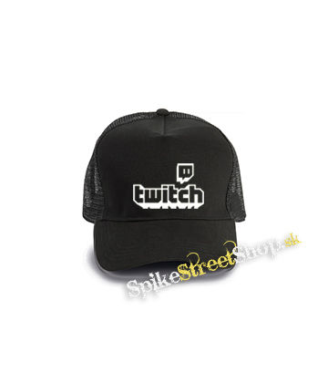 TWITCH - White Logo Sign - čierna bavlnená sieťkovaná šiltovka model "Trucker Cap"