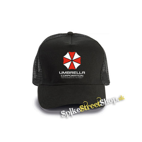 UMBRELLA CORPORATION - Our Business Is Life Itself - čierna bavlnená sieťkovaná šiltovka model "Trucker Cap"