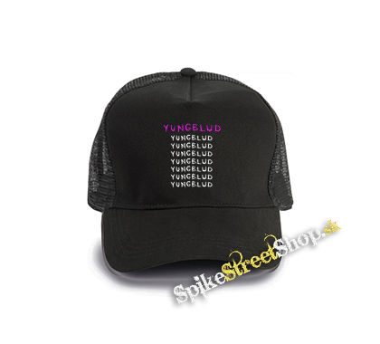 YUNGBLUD - Multilogos - čierna bavlnená sieťkovaná šiltovka model "Trucker Cap"