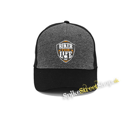 BIKER FOR LIFE - Skull Logo Crest - šedočierna bavlnená šiltovka