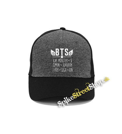 BTS - BANGTAN BOYS - Logo And Names - šedočierna bavlnená šiltovka