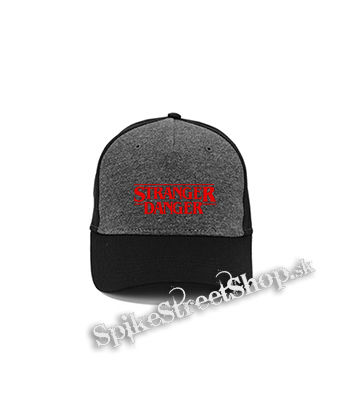 STRANGER DANGER - Red Logo - šedočierna bavlnená šiltovka