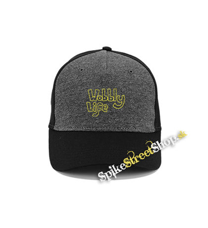 WOBBLY LIFE - Logo Yellow - šedočierna bavlnená šiltovka
