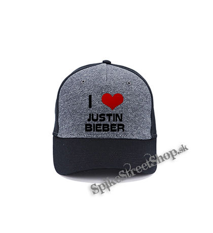 I LOVE JUSTIN BIEBER - šedočierna bavlnená šiltovka