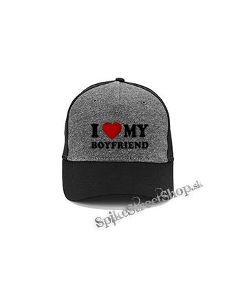 I LOVE MY BOYFRIEND - šedočierna bavlnená šiltovka