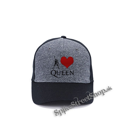 I LOVE QUEEN - šedočierna bavlnená šiltovka
