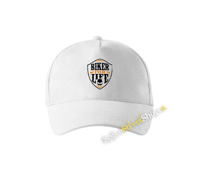 BIKER FOR LIFE - Skull Logo Crest NA ČIERNE - biela šiltovka