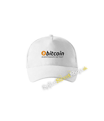 BITCOIN - In Cryptography We Trust - biela šiltovka