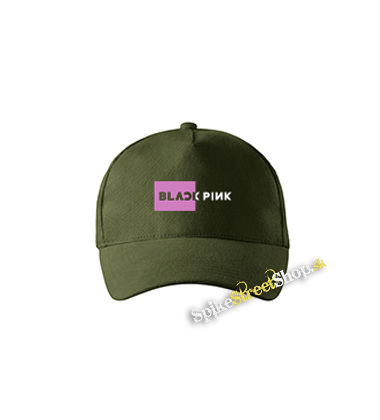 BLACKPINK - Pink Square Crest B&W - zelená šiltovka vo farbe "military green"