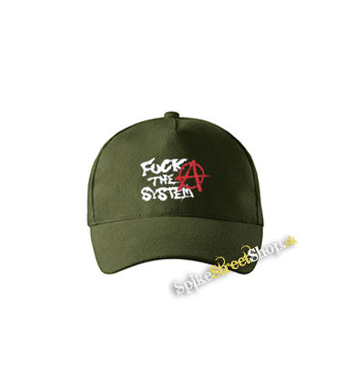 FUCK THE SYSTEM - zelená šiltovka vo farbe "military green"