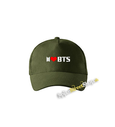 I LOVE BTS - Logo - zelená šiltovka vo farbe "military green"