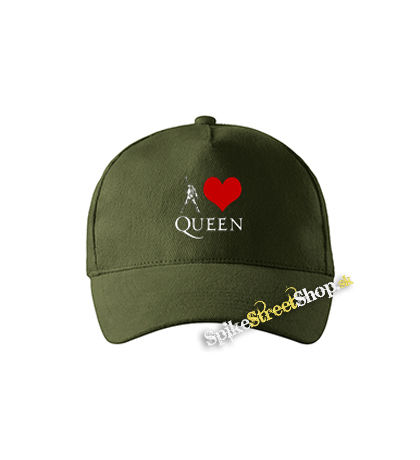 I LOVE QUEEN - zelená šiltovka vo farbe "military green"