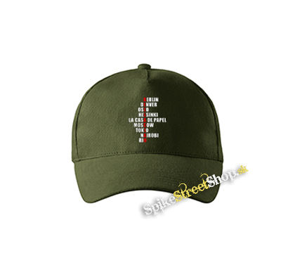 LA CASA DE PAPEL - Bella Ciao Names - zelená šiltovka vo farbe "military green"