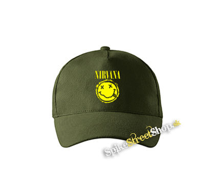 NIRVANA - Grunge Smile - zelená šiltovka vo farbe "military green"