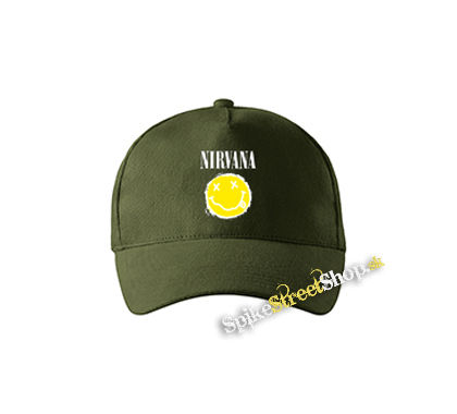 NIRVANA - Yellow Black Smile - zelená šiltovka vo farbe "military green"