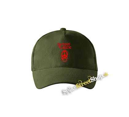 NO TIME TO HATE + PEACE SKULL - zelená šiltovka vo farbe "military green"