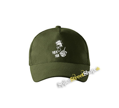 PUNK SKULL - Fuck You - zelená šiltovka vo farbe "military green"