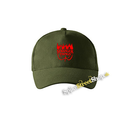 STRANGER THINGS - Logo Flip - zelená šiltovka vo farbe "military green"
