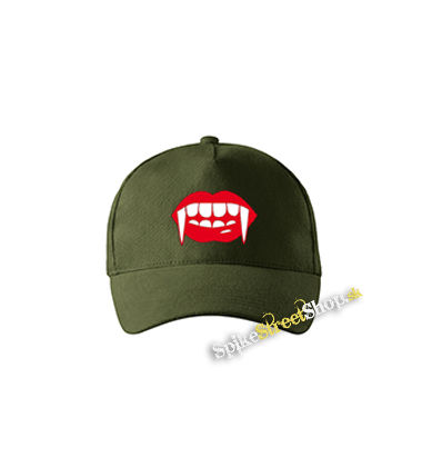 ZUBY UPÍRA - Vampire Teeth - zelená šiltovka vo farbe "military green"