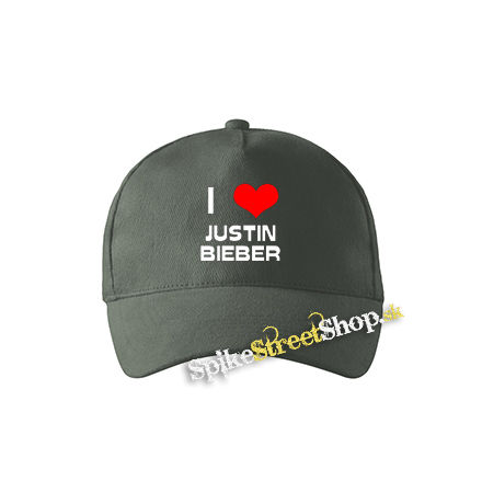 I LOVE JUSTIN BIEBER - šiltovka vo farbe "tmavá bridlica"