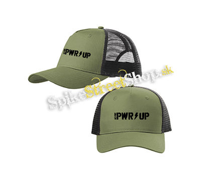 ACDC - Power Up Slogan - olivovočierna sieťkovaná šiltovka model "Trucker Cap"