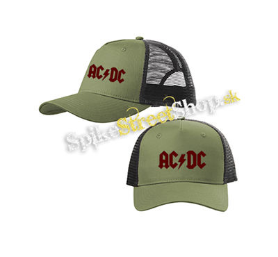 ACDC - Red Logo - olivovočierna sieťkovaná šiltovka model "Trucker Cap"