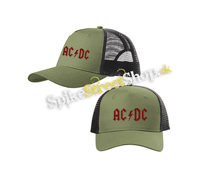 ACDC - Red Logo Vintage - olivovočierna sieťkovaná šiltovka model "Trucker Cap"