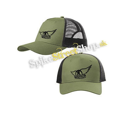AEROSMITH - Logo Motive 2 - olivovočierna sieťkovaná šiltovka model "Trucker Cap"