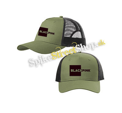 BLACKPINK - Pink Square Crest - olivovočierna sieťkovaná šiltovka model "Trucker Cap"