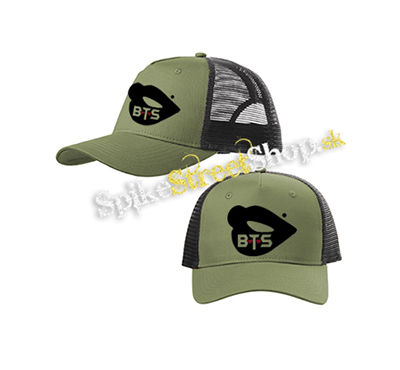 BTS - BANGTAN BOYS - Lips - olivovočierna sieťkovaná šiltovka model "Trucker Cap"