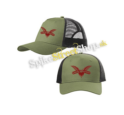 COCK SPARRER - Red Logo - olivovočierna sieťkovaná šiltovka model "Trucker Cap"