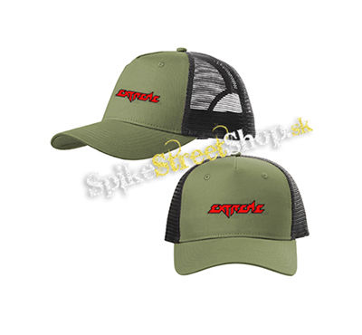 EXTREME - Logo Red Black Hardrock Band - olivovočierna sieťkovaná šiltovka model "Trucker Cap"