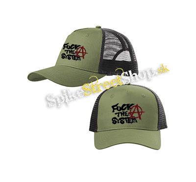 FUCK THE SYSTEM - olivovočierna sieťkovaná šiltovka model "Trucker Cap"