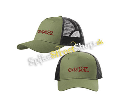 GORILLAZ - Red Logo - olivovočierna sieťkovaná šiltovka model "Trucker Cap"