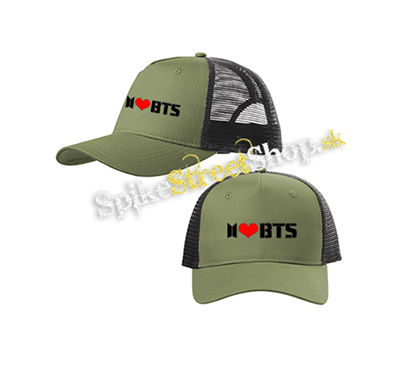 I LOVE BTS - Logo - olivovočierna sieťkovaná šiltovka model "Trucker Cap"