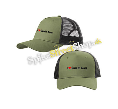 I LOVE GUNS N ROSES - olivovočierna sieťkovaná šiltovka model "Trucker Cap"