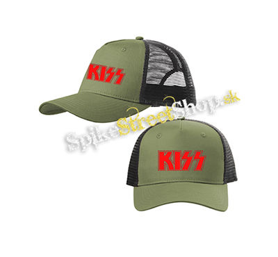 KISS - Red Logo - olivovočierna sieťkovaná šiltovka model "Trucker Cap"