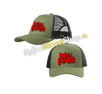 METAL CHURCH - Logo Red White - olivovočierna sieťkovaná šiltovka model "Trucker Cap"