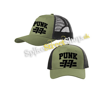 PUNK 77 - Slogan motív 2 - olivovočierna sieťkovaná šiltovka model "Trucker Cap"