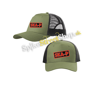 SKA-P - Logo Red Black - olivovočierna sieťkovaná šiltovka model "Trucker Cap"