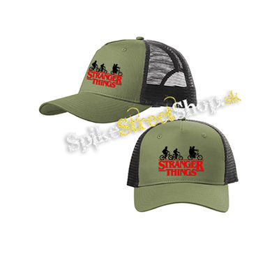 STRANGER THINGS - Bicycle Gang - olivovočierna sieťkovaná šiltovka model "Trucker Cap"